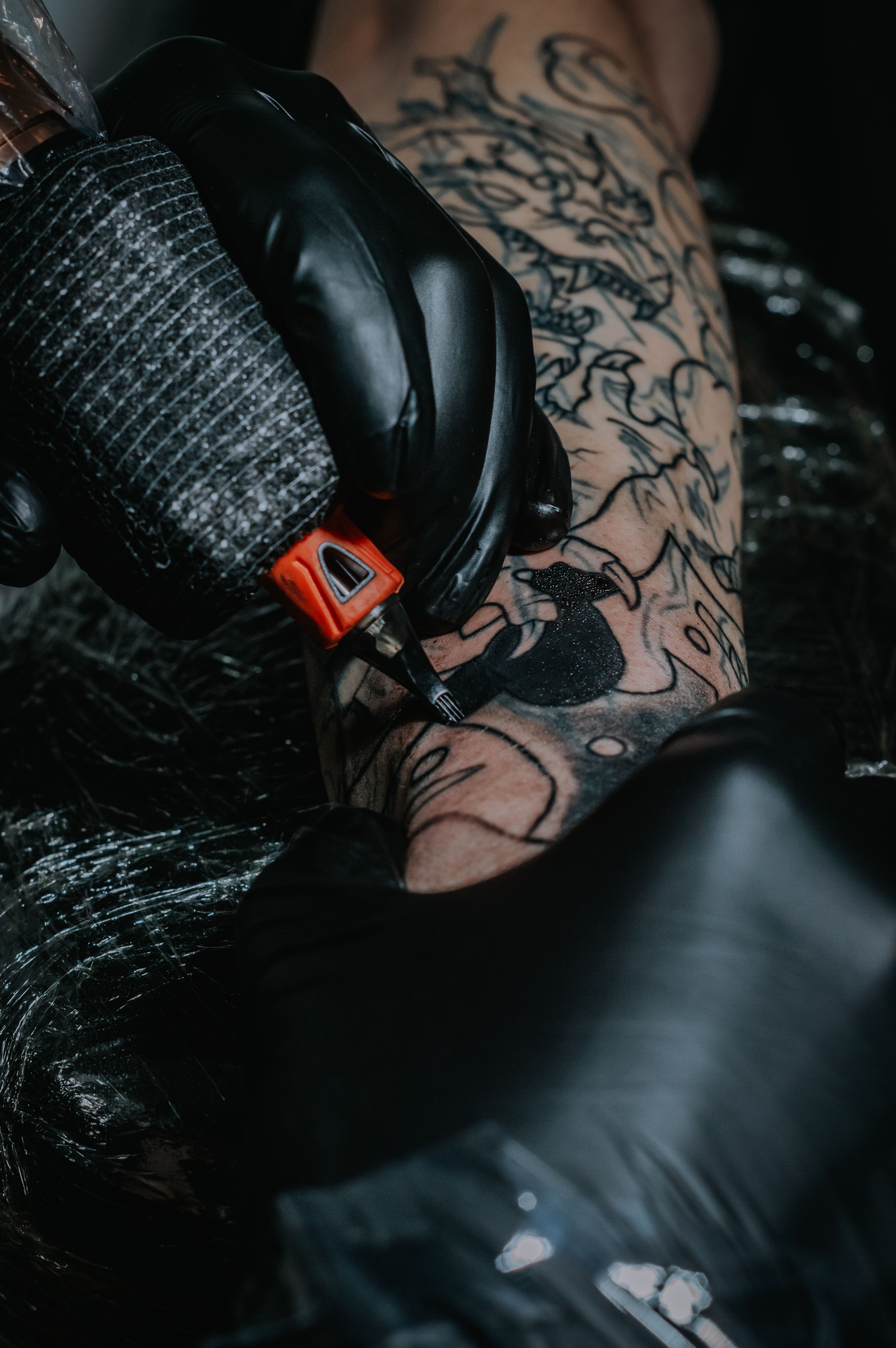 Detail shot of a tattoo in progress